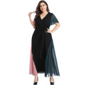 2021 New Arrival A-line Maxi Dress splicing plus size v-neck stitching color contrast loose casual dress